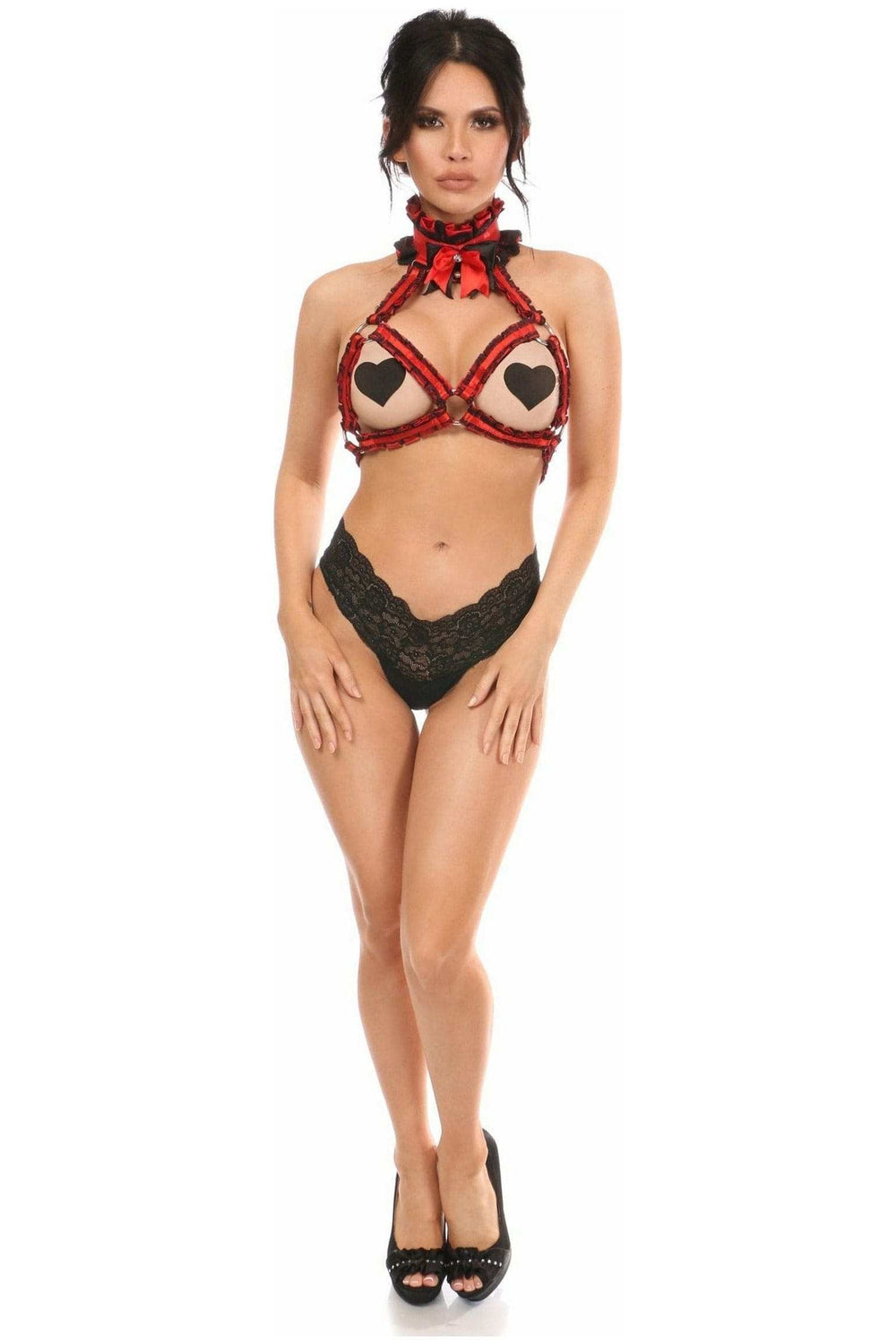 Daisy Corsets Kitten Collection Red/Black Lace Bra Top Body Harness - Daisy Corsets - Flyclothing LLC