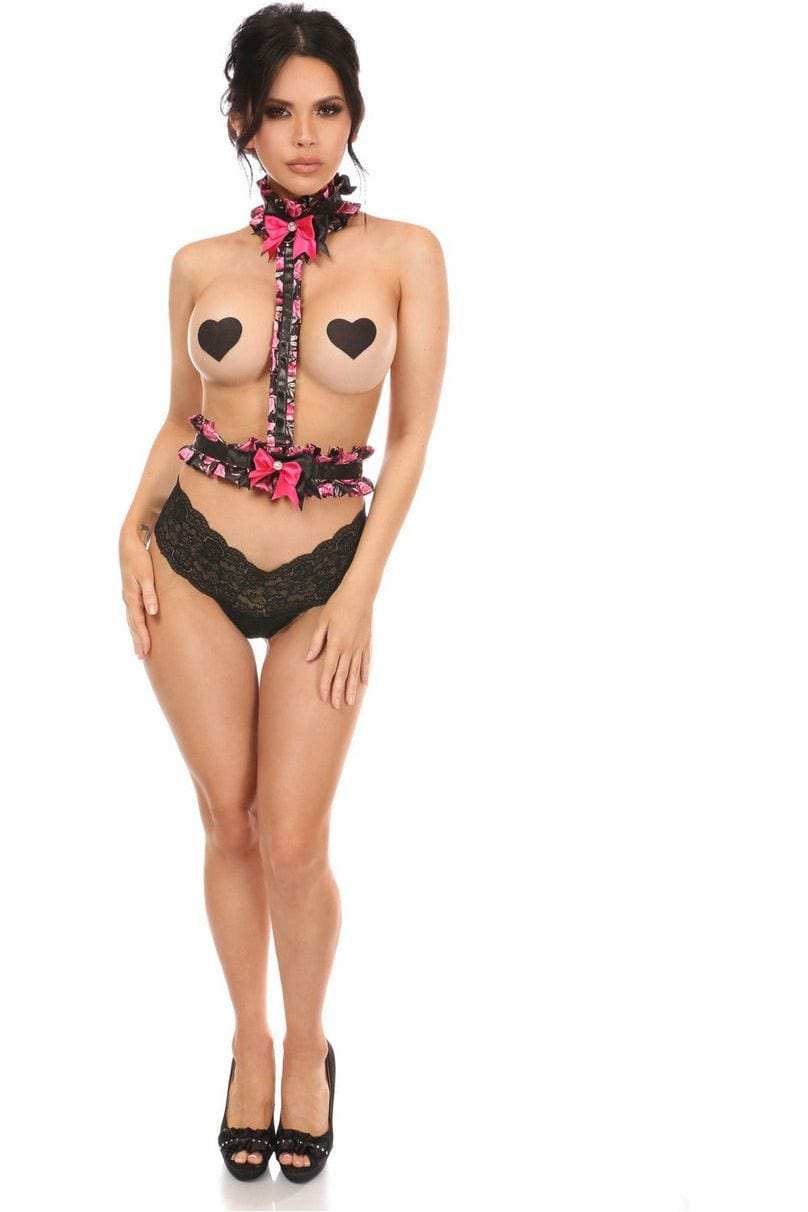 Daisy Corsets Kitten Collection Pink Floral Satin Single Strap Body Harness - Daisy Corsets - Flyclothing LLC