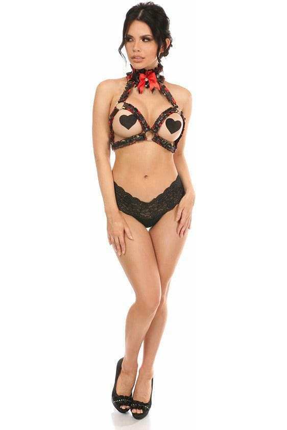 Daisy Corsets Kitten Collection Red Roses Satin Triangle Top Body Harness - Daisy Corsets - Flyclothing LLC