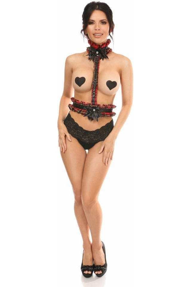 Daisy Corsets Kitten Collection Red Plaid Single Strap Body Harness - Daisy Corsets - Flyclothing LLC
