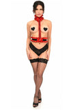 Daisy Corsets Kitten Collection Red Velvet & Faux Leather Single Strap Body Harness - Daisy Corsets