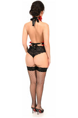 Daisy Corsets Kitten Collection Red Velvet & Faux Leather Single Strap Body Harness - Daisy Corsets