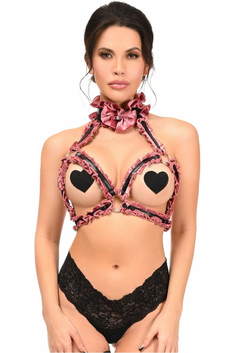 Daisy Corsets Kitten Collection Dusty Rose Velvet Triangle Top Body Harness - Daisy Corsets