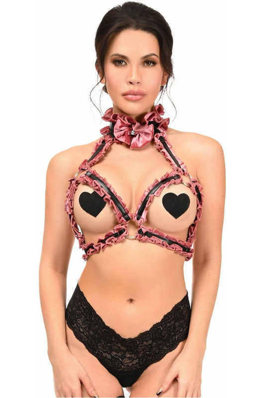 Daisy Corsets Kitten Collection Dusty Rose Velvet Triangle Top Body Harness - Daisy Corsets
