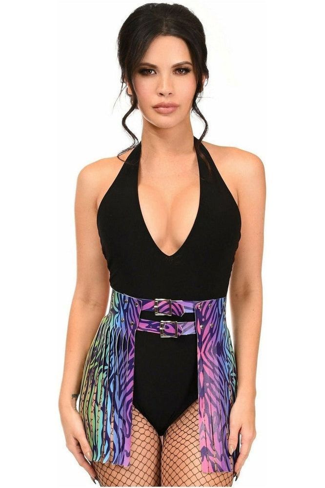 Daisy Corsets Rainbow Animal Print Faux Leather Fringe Skirt - Daisy Corsets