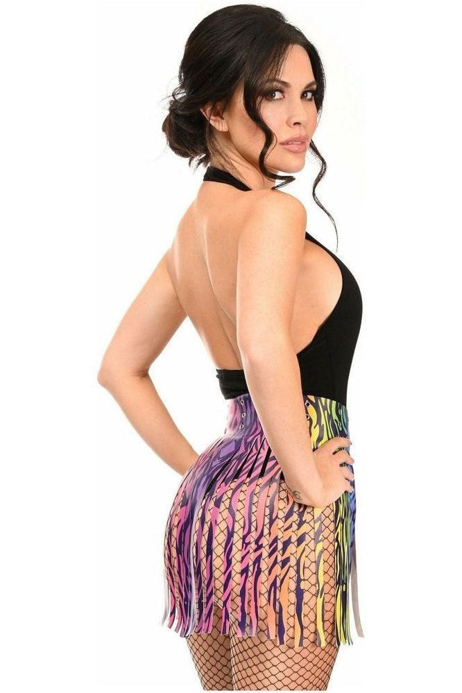 Daisy Corsets Rainbow Animal Print Faux Leather Fringe Skirt - Daisy Corsets