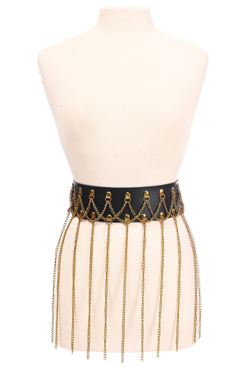 Daisy Corsets Black Faux Leather & Gold Metallic Chain Fringe Skirt - Daisy Corsets