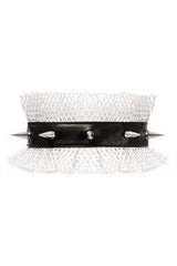 Daisy Corsets Kitten Collection White/Black Fishnet Spike Choker - Daisy Corsets - Flyclothing LLC
