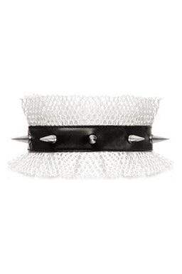 Daisy Corsets Kitten Collection White/Black Fishnet Spike Choker - Daisy Corsets - Flyclothing LLC