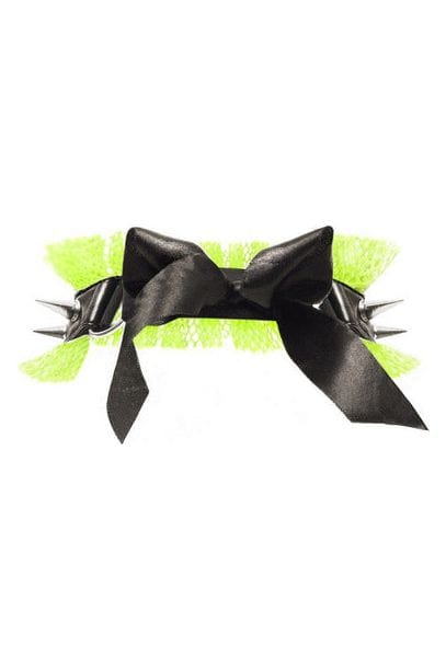 Daisy Corsets Kitten Collection Neon Green/Black Fishnet Spike Choker - Daisy Corsets