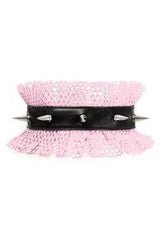 Daisy Corsets Kitten Collection Lt Pink/Black Fishnet Spike Choker - Daisy Corsets - Flyclothing LLC