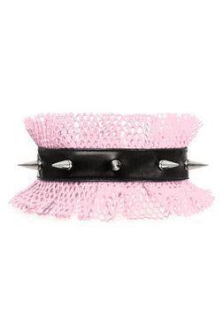 Daisy Corsets Kitten Collection Lt Pink/Black Fishnet Spike Choker - Daisy Corsets - Flyclothing LLC