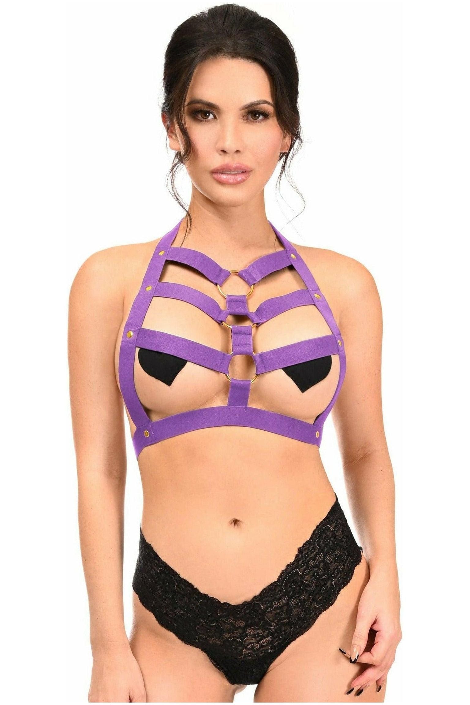 Daisy Corsets BOXED Dark Purple Stretchy Body Harness w/Gold Hardware - Daisy Corsets