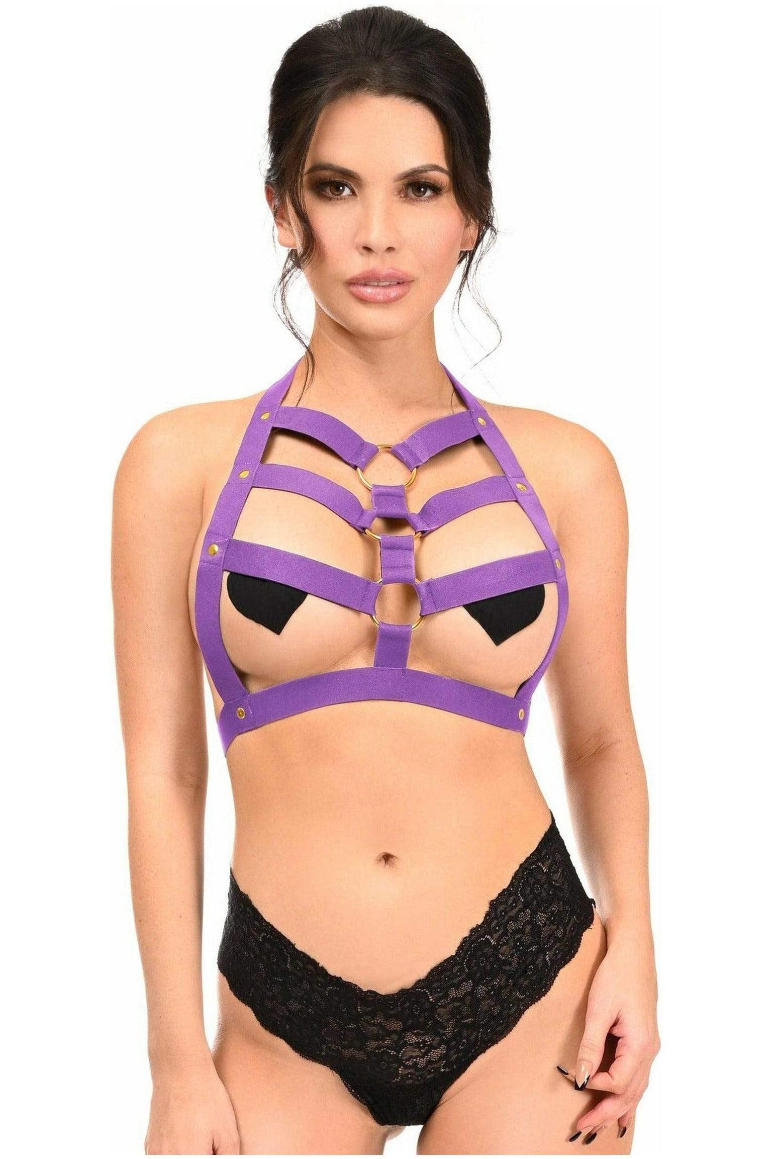 Daisy Corsets BOXED Dark Purple Stretchy Body Harness w/Gold Hardware - Daisy Corsets - Flyclothing LLC