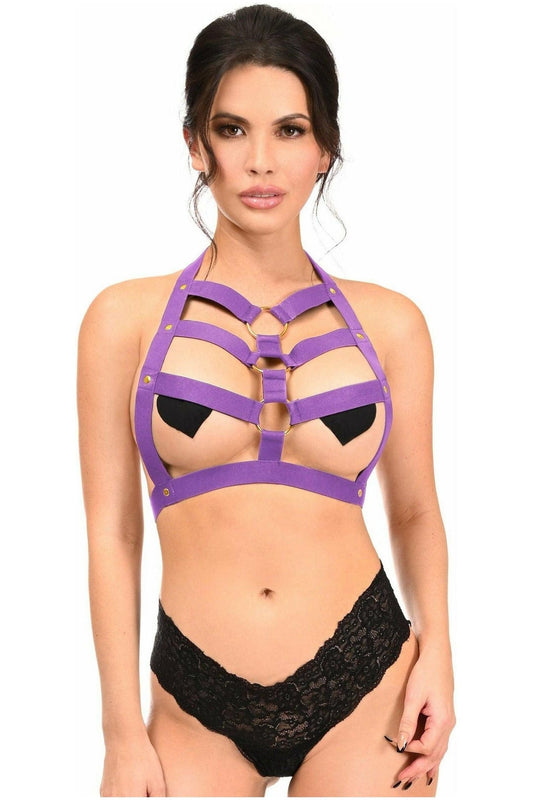 Daisy Corsets BOXED Dark Purple Stretchy Body Harness w/Gold Hardware - Daisy Corsets