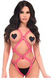 Daisy Corsets BOXED Pink Stretchy Elastic Harness Bodysuit w/Silver Hardware - Daisy Corsets - Flyclothing LLC