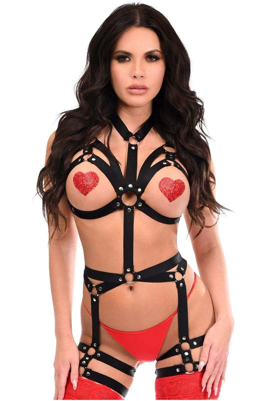 Daisy Corsets BOXED Black Stretchy Elastic Harness Bodysuit w/Silver Hardware - Daisy Corsets - Flyclothing LLC