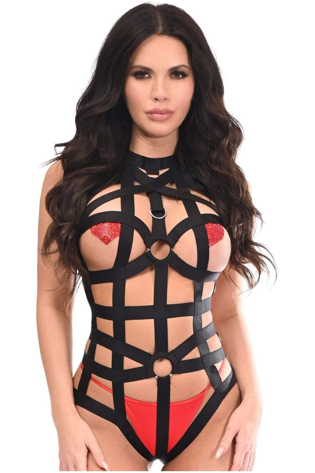 Daisy Corsets BOXED Black Stretchy Body Harness Bodysuit w/Silver Hardware - Daisy Corsets - Flyclothing LLC
