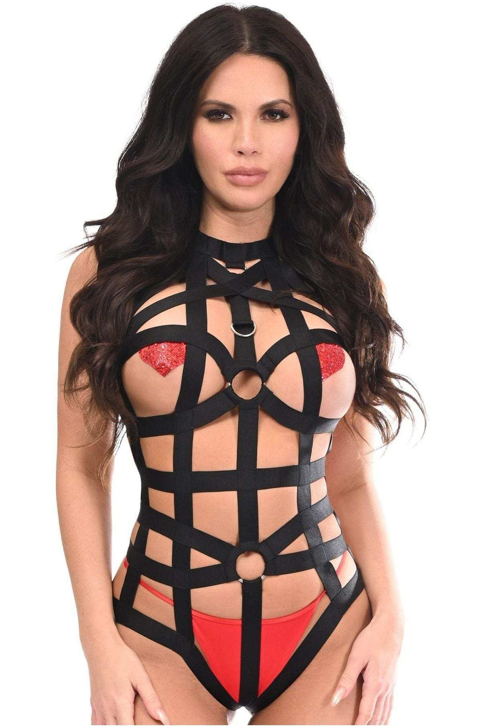 Daisy Corsets BOXED Black Stretchy Body Harness Bodysuit w/Silver Hardware - Daisy Corsets - Flyclothing LLC