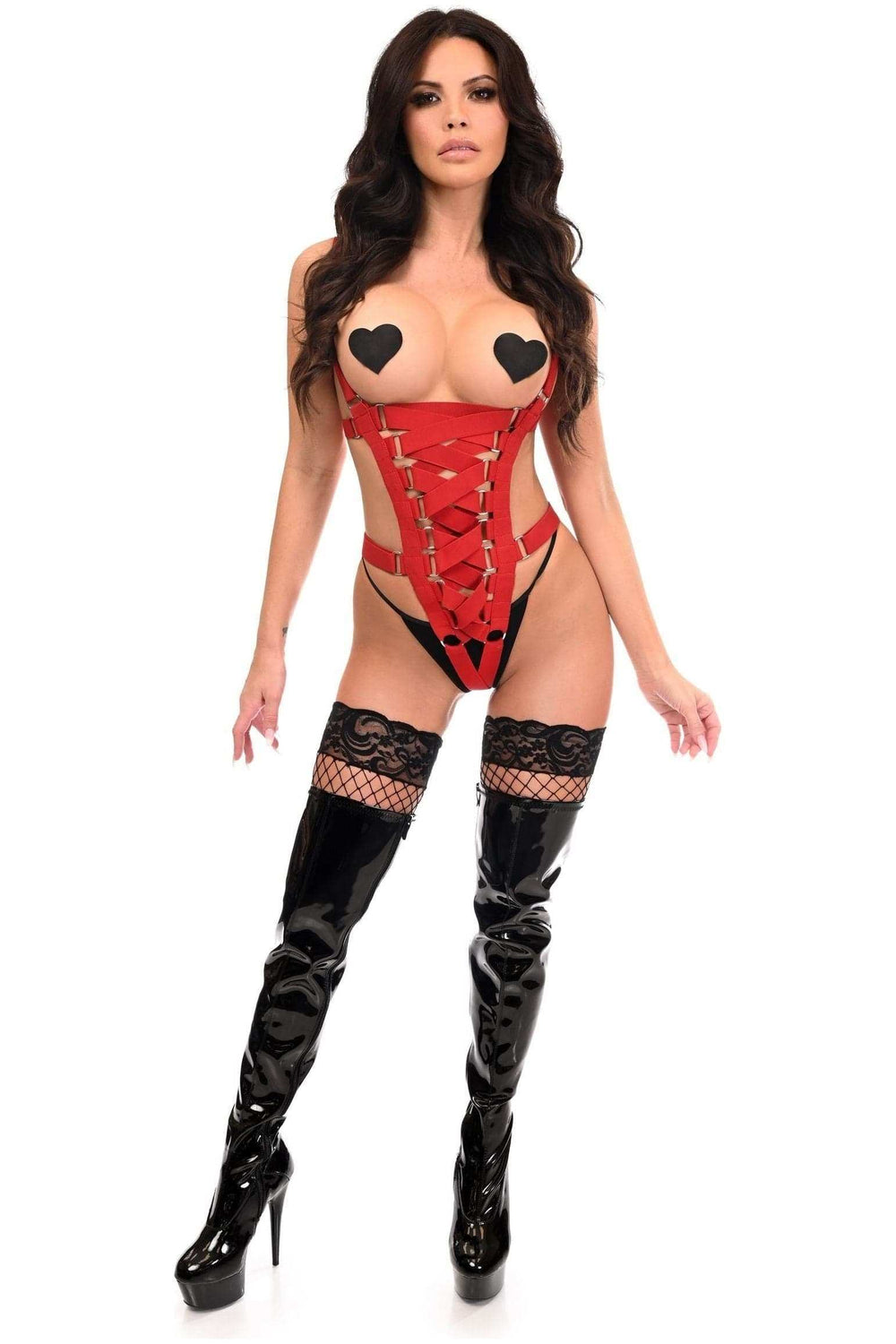 Daisy Corsets BOXED Red Stretchy Body Harness Bodysuit w/Silver Hardware - Daisy Corsets - Flyclothing LLC