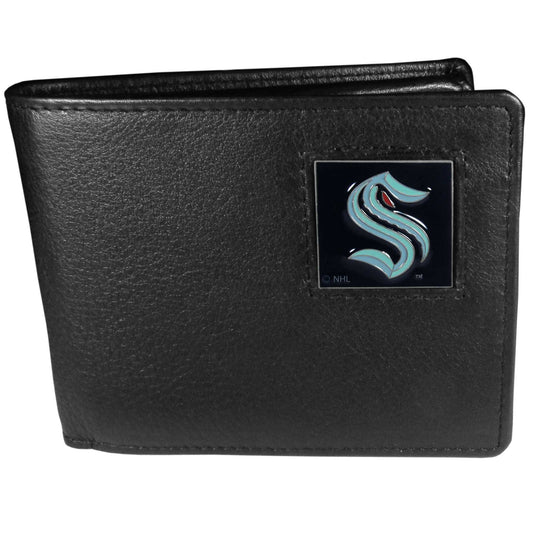 Seattle Kraken Leather Bi-fold Wallet Packaged in Gift Box - Seattle Kraken - Flyclothing LLC