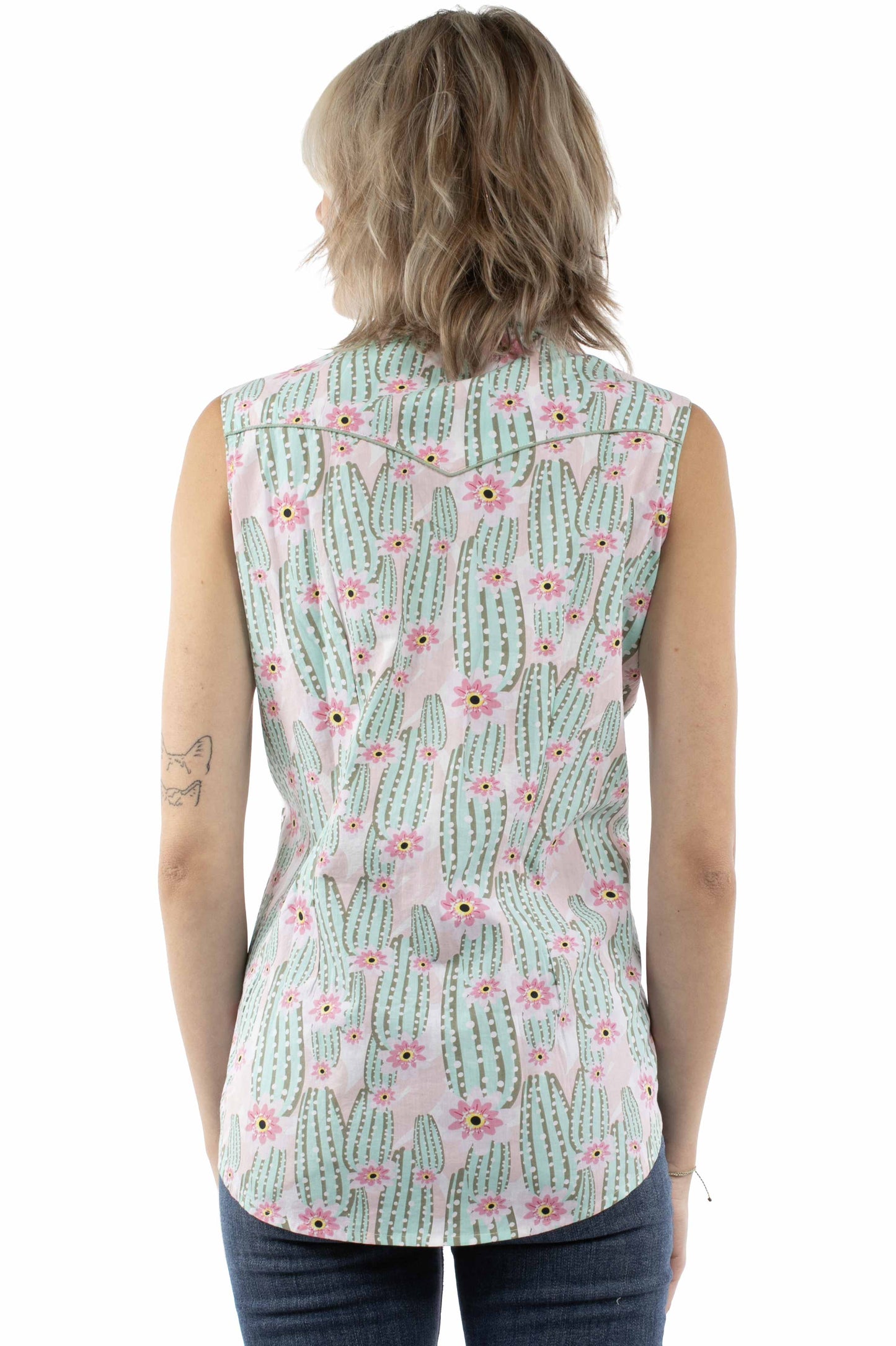 Scully Leather Pink Sleeveless Top Cactus Print - HC1004-PIN - Scully Leather - Flyclothing LLC