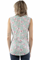 Scully Leather Pink Sleeveless Top Cactus Print - HC1004-PIN - Scully Leather - Flyclothing LLC