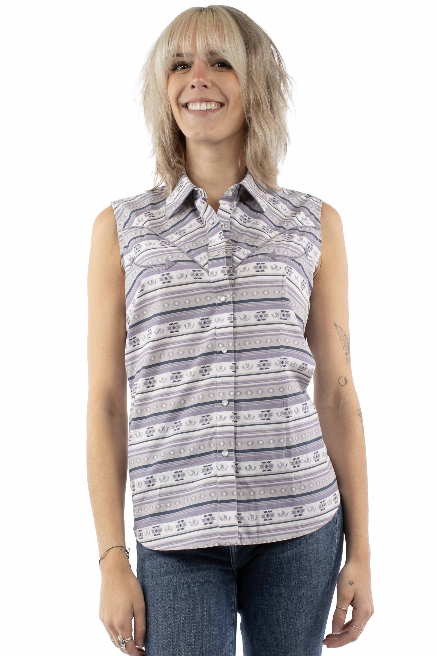 Scully Leather Purple Sleeveless Top Southwest Print - HC1005-PUR - Scully Leather - Flyclothing LLC