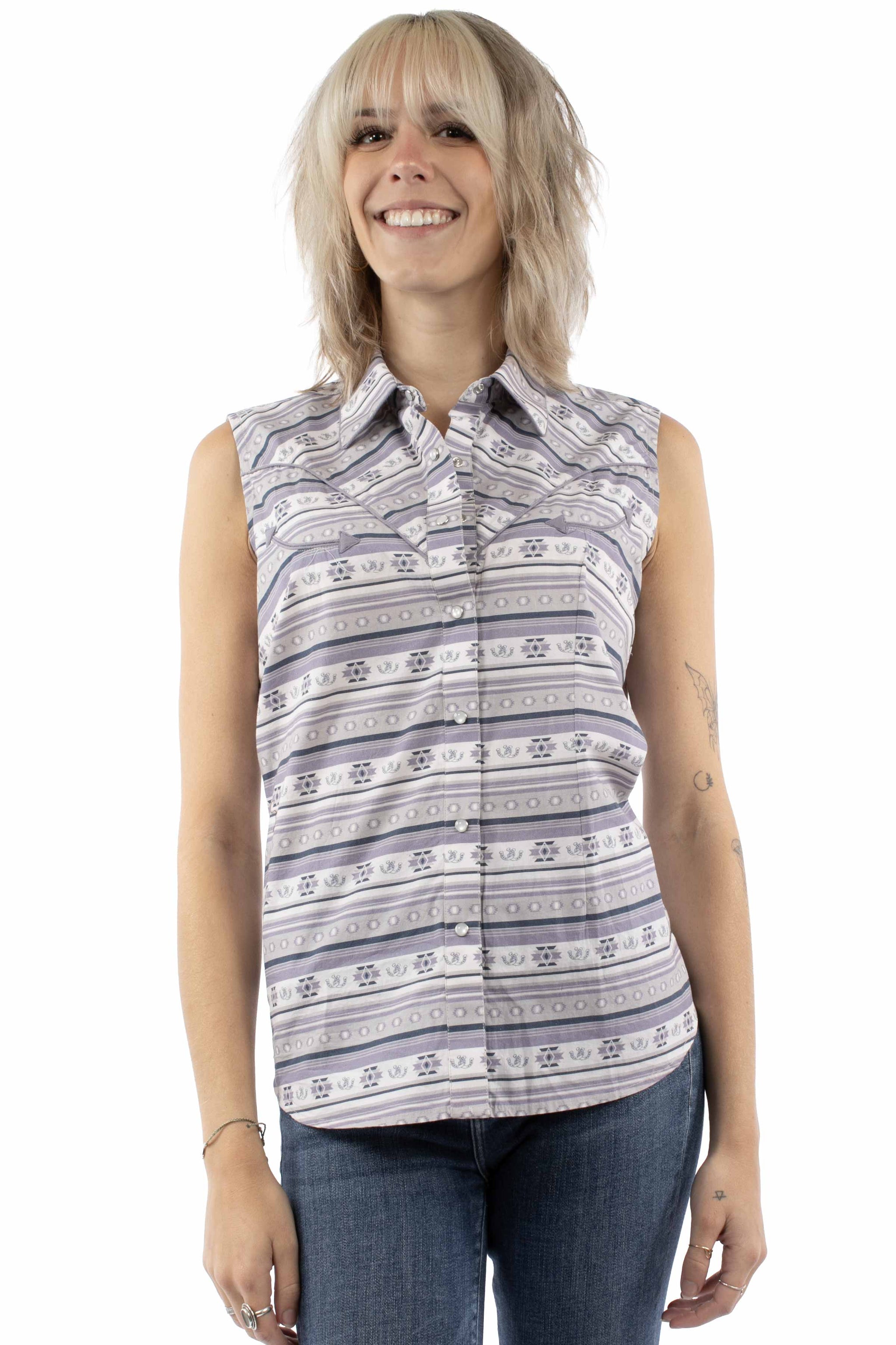 Scully Leather Purple Sleeveless Top Southwest Print - HC1005-PUR - Scully Leather - Flyclothing LLC