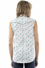 Scully Leather White Sleeveless Top Teal Horses Print - HC1006-WHT - Scully Leather - Flyclothing LLC