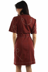 Scully Brown Emb. Button Front Belted Dress