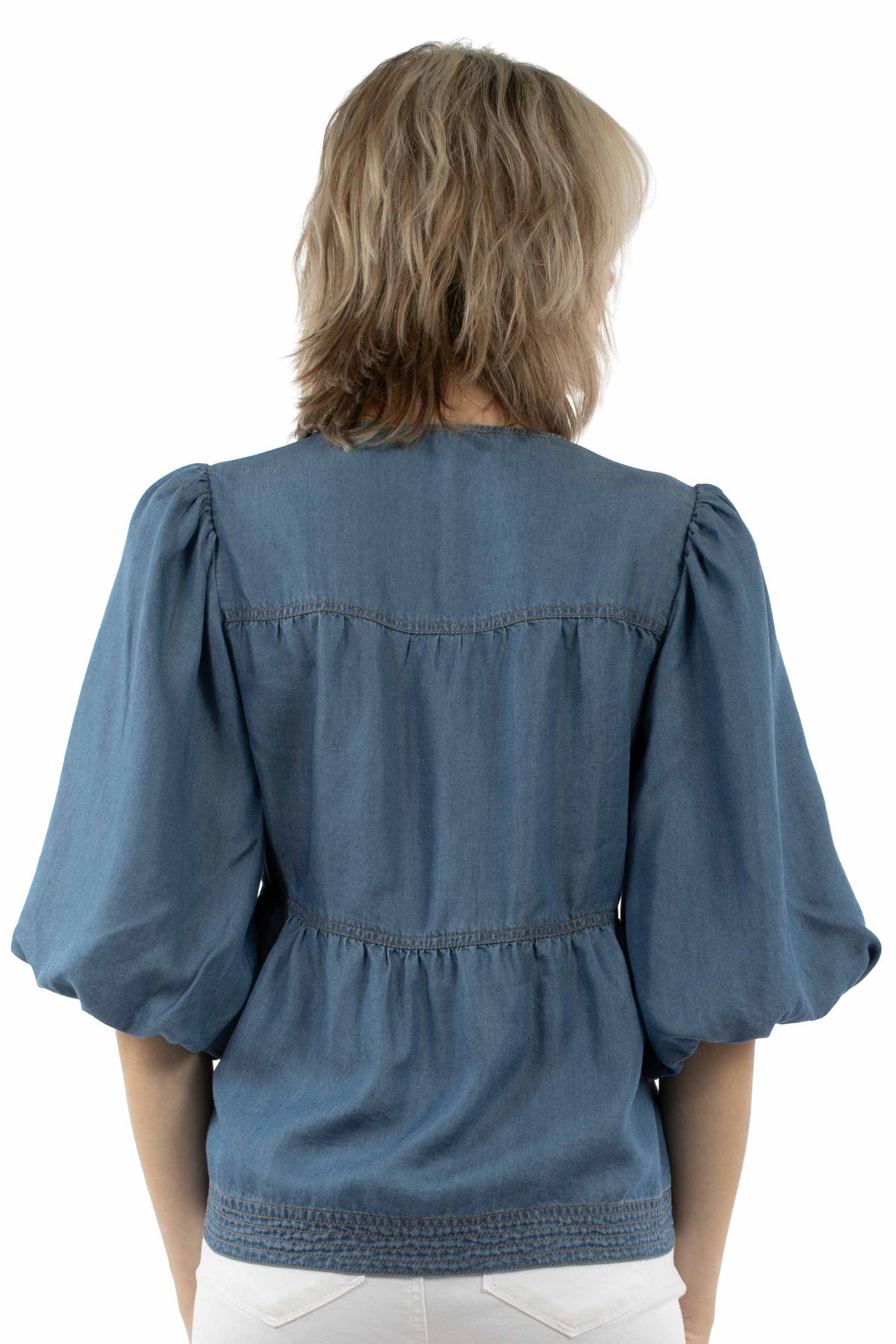 Scully Light Blue Embroidered Tie Front Blouse