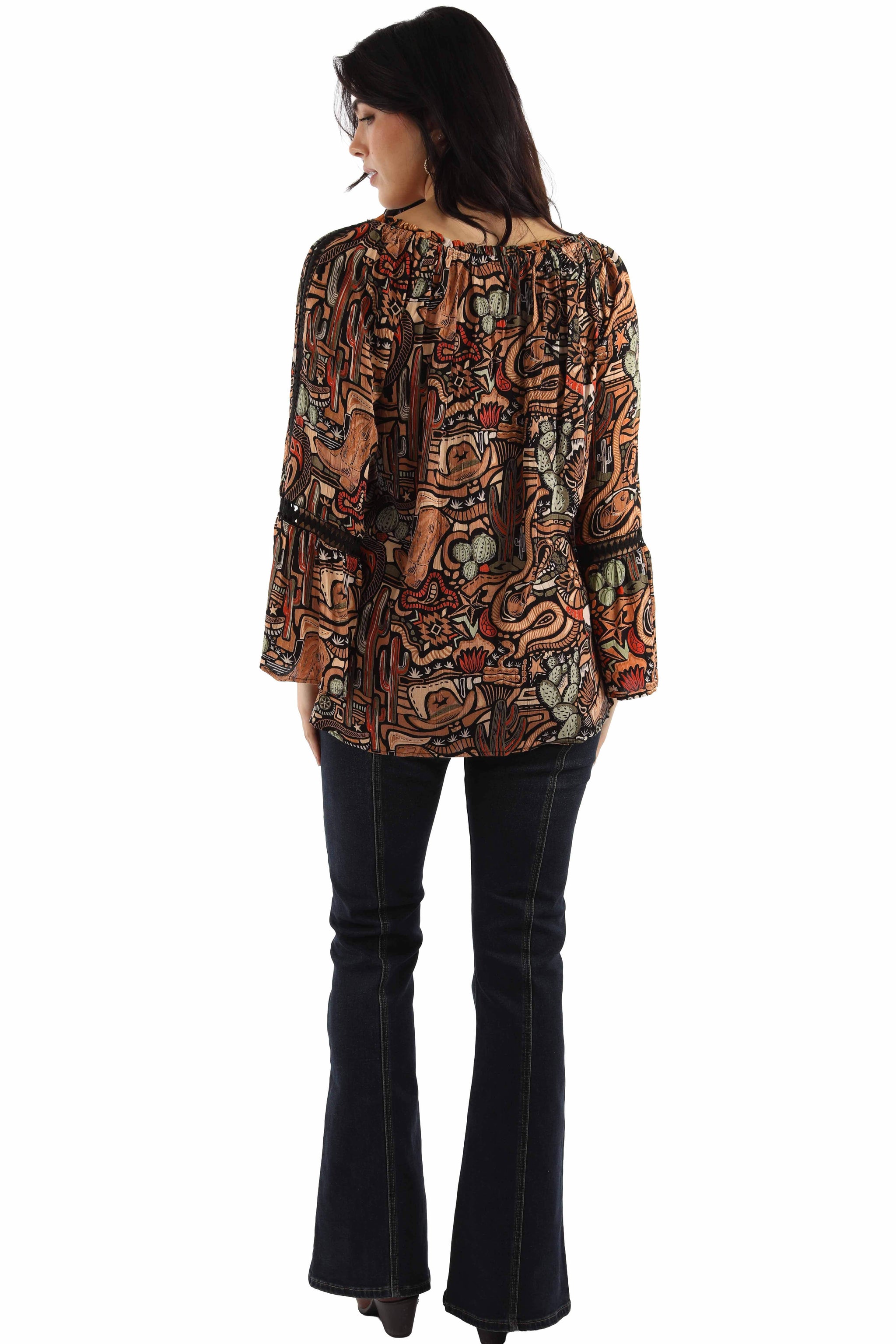 Scully Leather Black Rayon Western Print Blouse - HC1041-BLK - Scully Leather - Flyclothing LLC