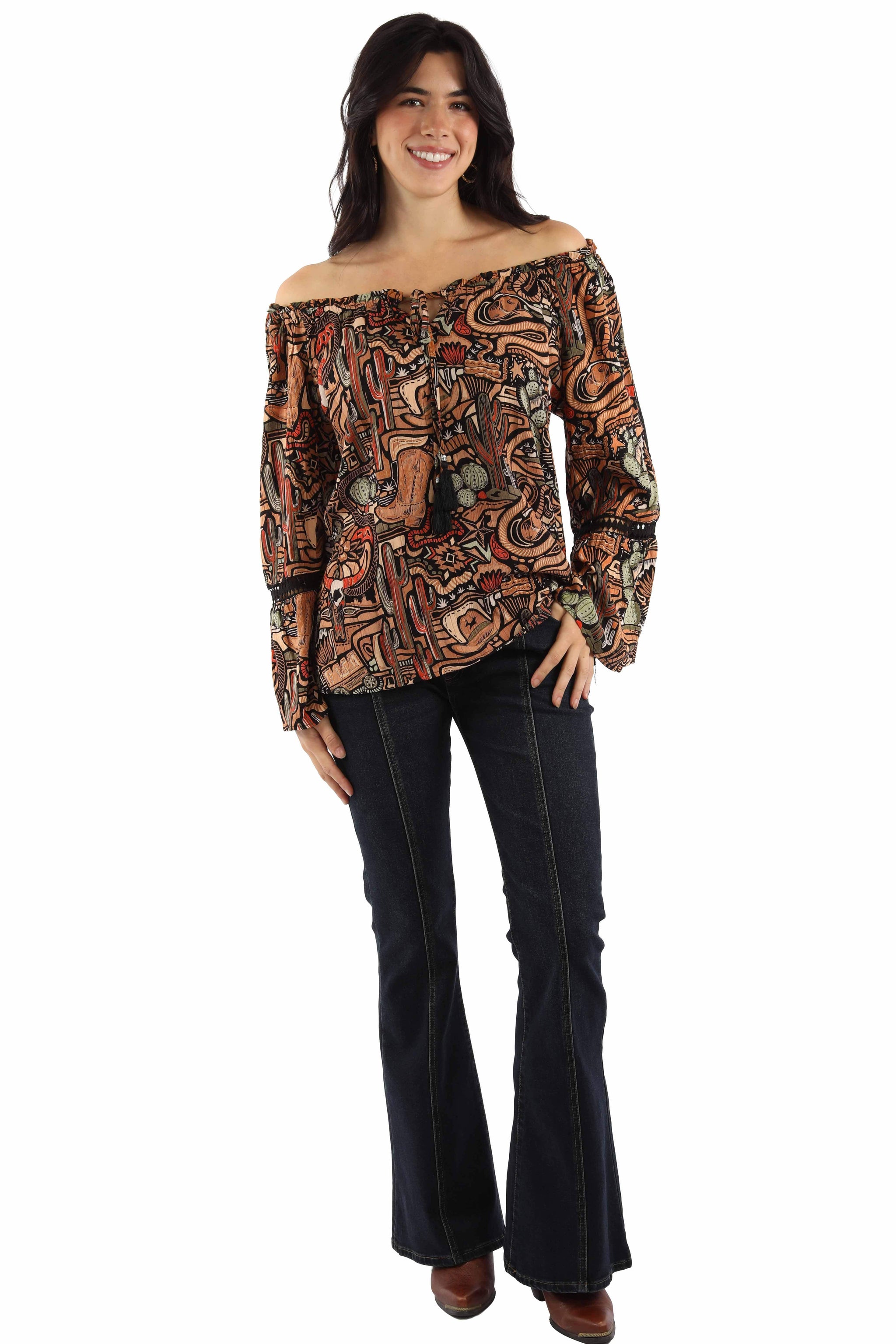 Scully Leather Black Rayon Western Print Blouse - HC1041-BLK - Scully Leather - Flyclothing LLC