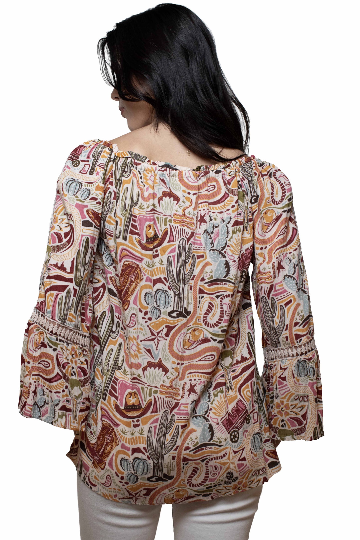 Scully Leather Cream Rayon Western Print Blouse - HC1041-CRM - Scully Leather - Flyclothing LLC