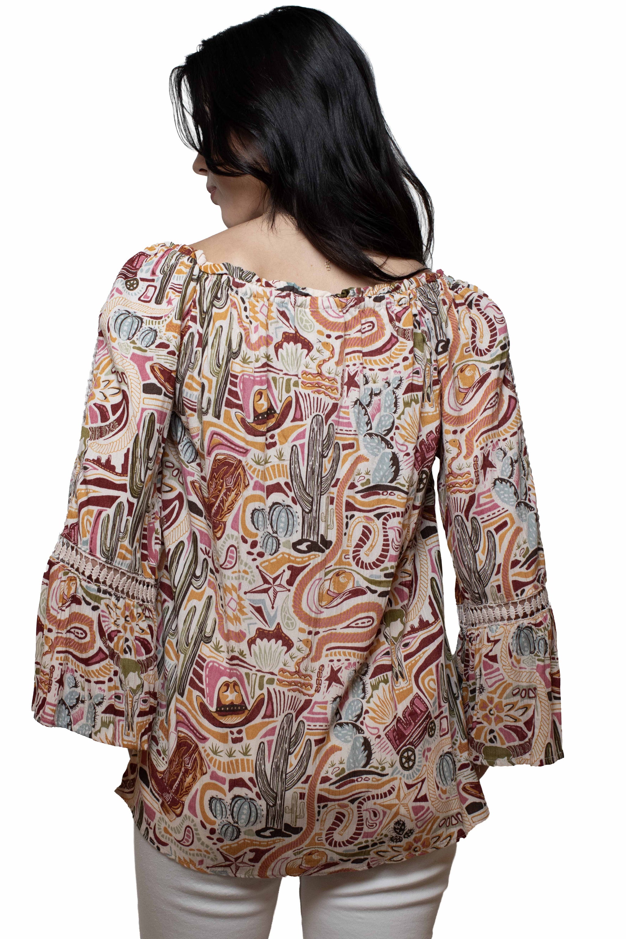 Scully Leather Cream Rayon Western Print Blouse - HC1041-CRM - Scully Leather - Flyclothing LLC