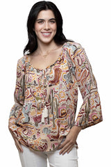 Scully Leather Cream Rayon Western Print Blouse - HC1041-CRM - Scully Leather - Flyclothing LLC