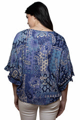 Scully Leather Blue Rayon Paisley Print Tie Front Blouse - HC1042-BLU - Scully Leather - Flyclothing LLC
