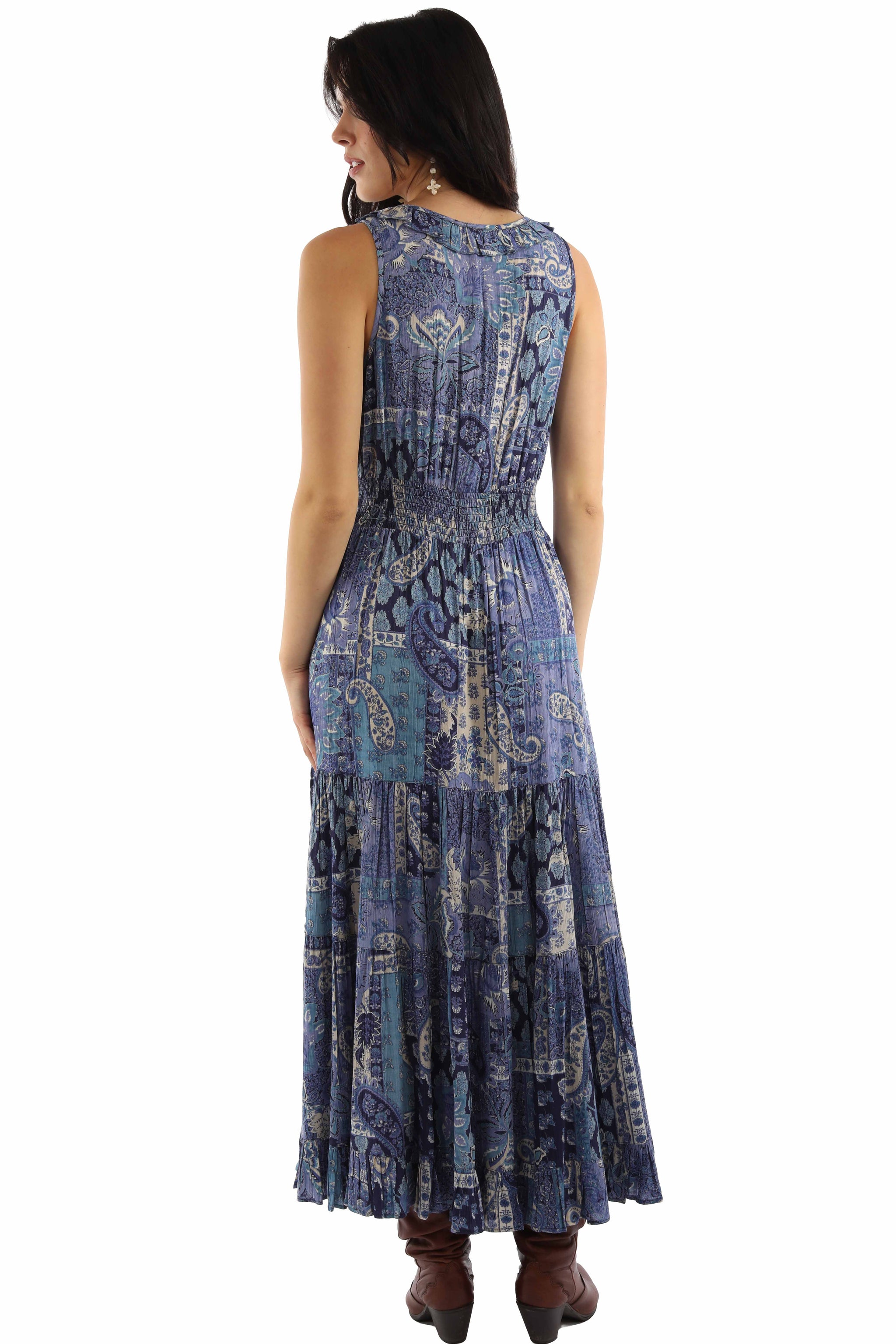 Scully Leather Blue Rayon Paisley & Floral Slvls Dress - HC1044-BLU - Scully Leather - Flyclothing LLC