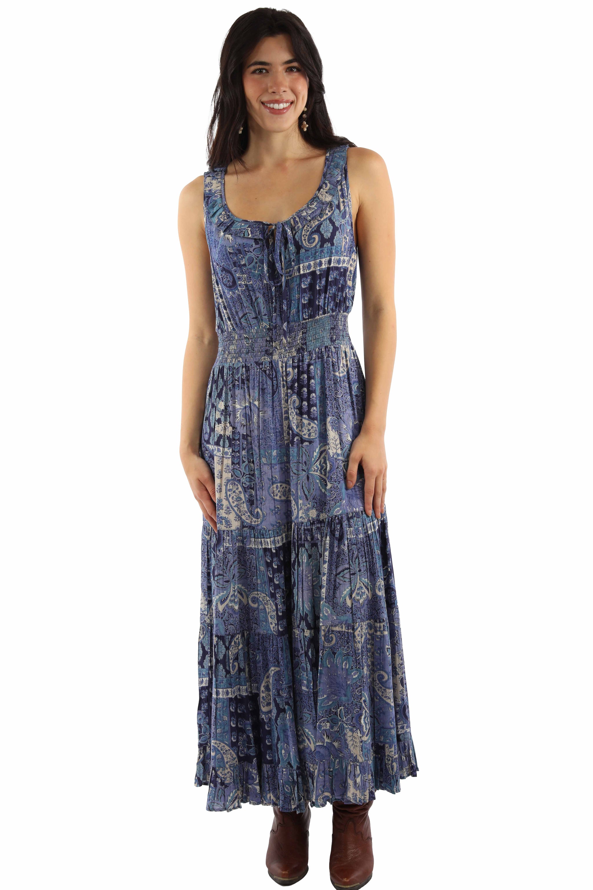 Scully Leather Blue Rayon Paisley & Floral Slvls Dress - HC1044-BLU - Scully Leather - Flyclothing LLC