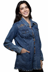 Scully Blue Layering Shirt W/Embroidery