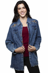 Scully Blue Layering Shirt W/Embroidery