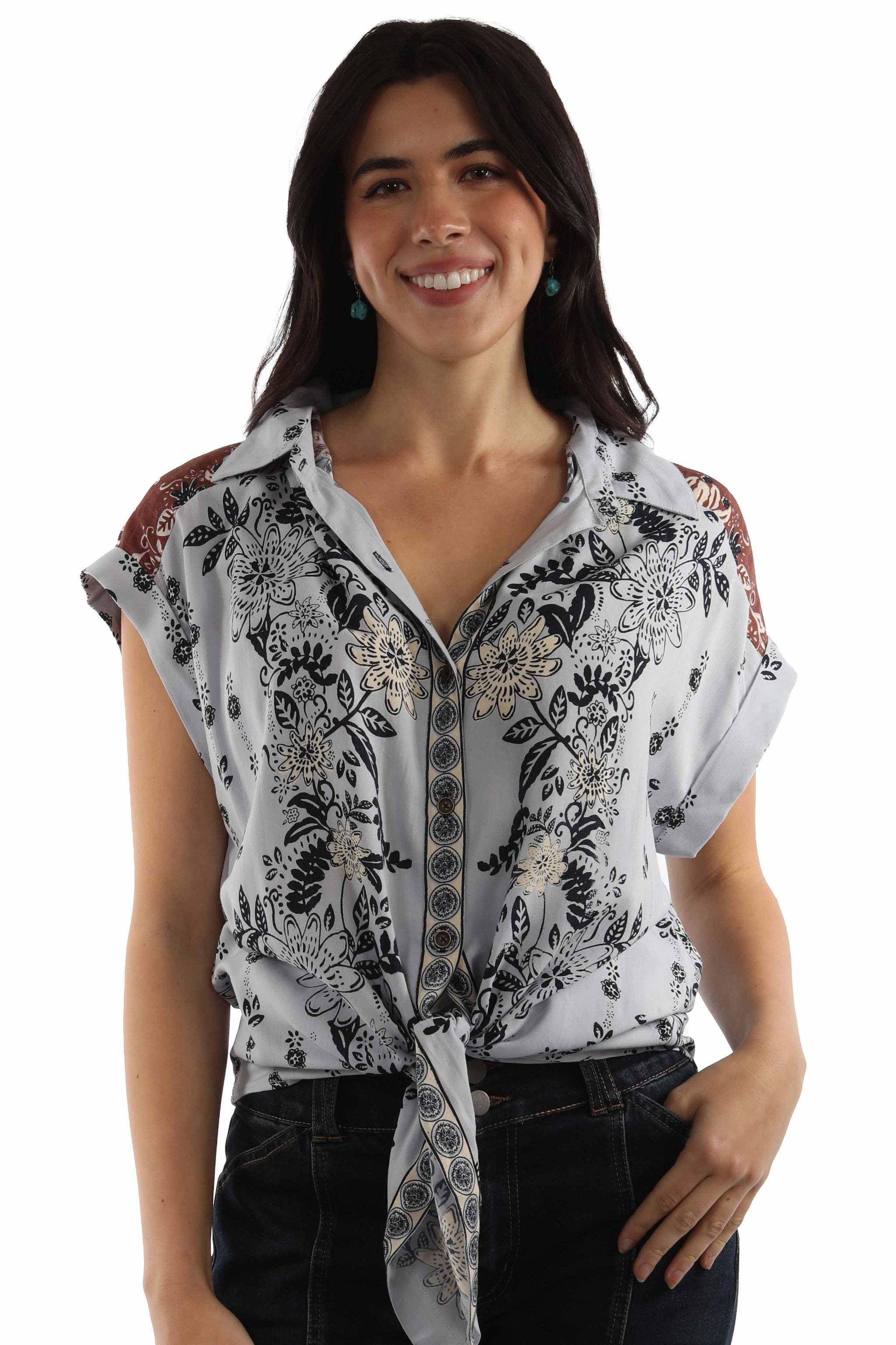 Scully Leather Blue Tie Front Top - HC1055-BLU - Scully Leather - Flyclothing LLC