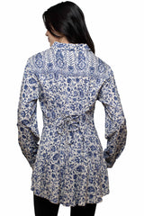 Scully Leather Blue Printed Blouse W/Lace Up Back - HC1056-BLU - Scully Leather - Flyclothing LLC
