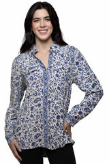 Scully Leather Blue Printed Blouse W/Lace Up Back - HC1056-BLU - Scully Leather - Flyclothing LLC