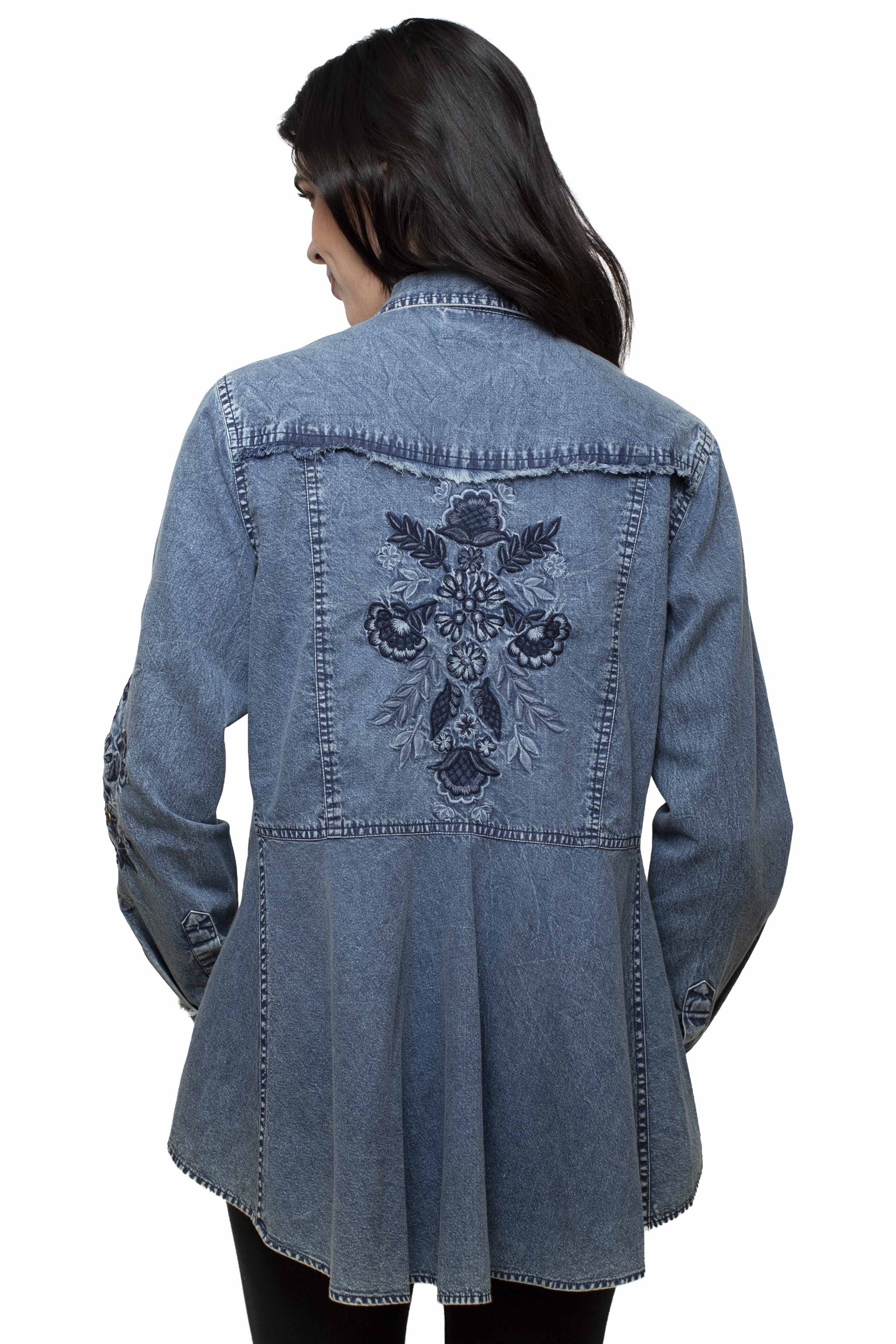 Scully Leather Blue Embroidered Layering Top W/Emb. - HC1057-BLU - Scully Leather - Flyclothing LLC