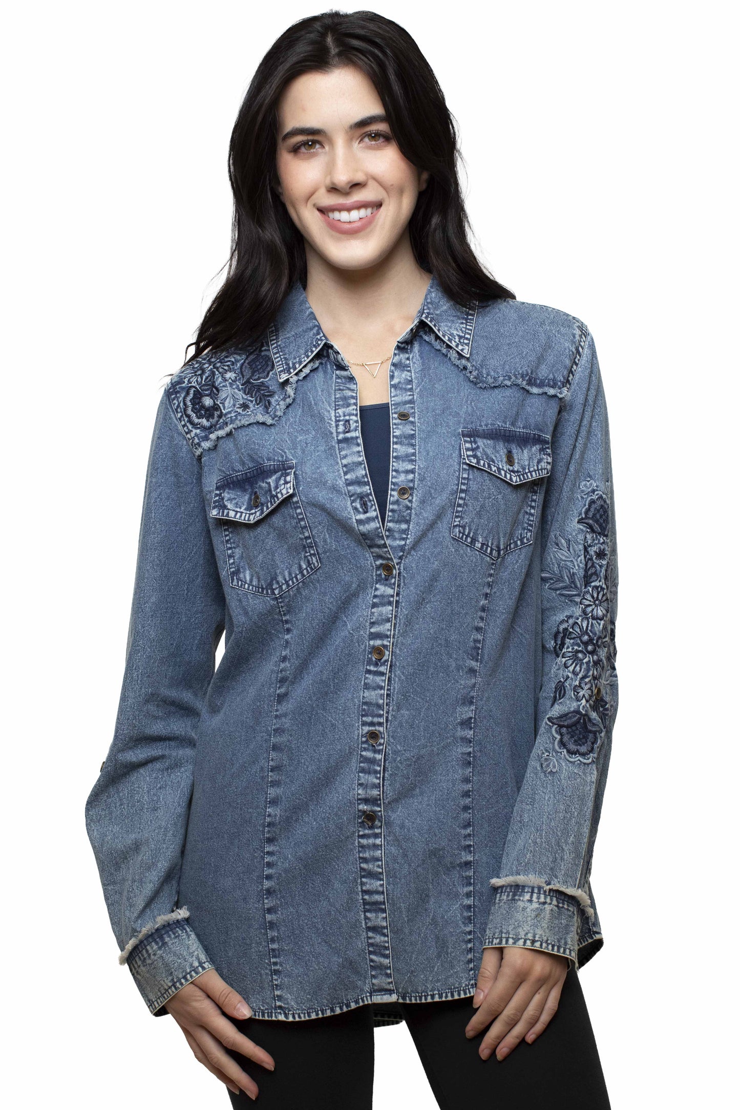 Scully Leather Blue Embroidered Layering Top W/Emb. - HC1057-BLU - Scully Leather - Flyclothing LLC