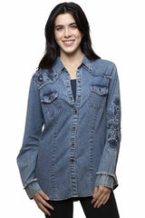 Scully Leather Blue Embroidered Layering Top W/Emb. - HC1057-BLU - Scully Leather - Flyclothing LLC