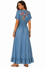 Scully Light Blue Hi/Lo Emb. Tencel Dress