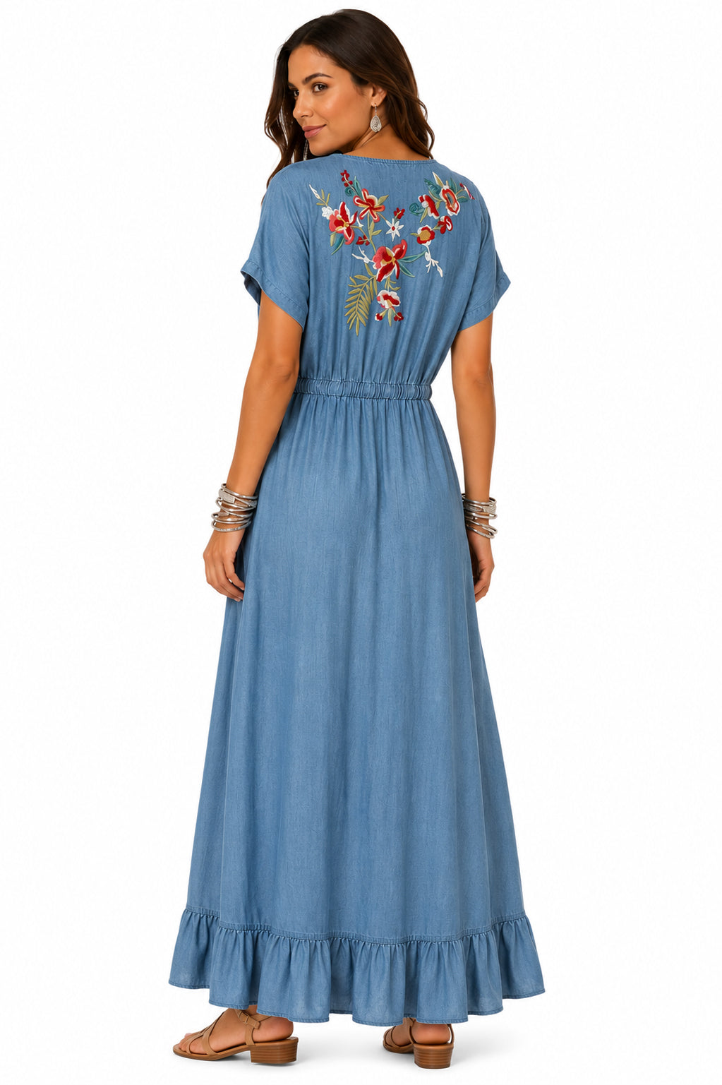 Scully Light Blue Hi/Lo Emb. Tencel Dress